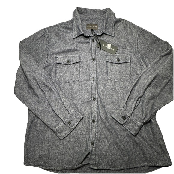 NEW SLATE AND STONE Men's Heavy Flannel Shacket Shirt in Twill Dark Blue SZ XL - Picture 1 of 10